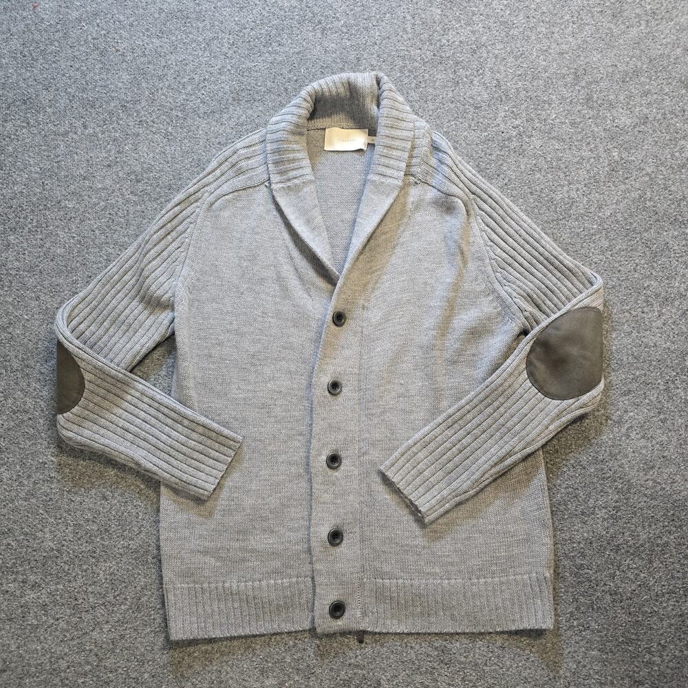 7 Diamonds Sweater Mens XL Gray Wool Zip Up Button Elbow Pads Academia Capsule